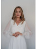 Long Sleeves Ivory Chiffon Lace Keyhole Back Wedding Dress